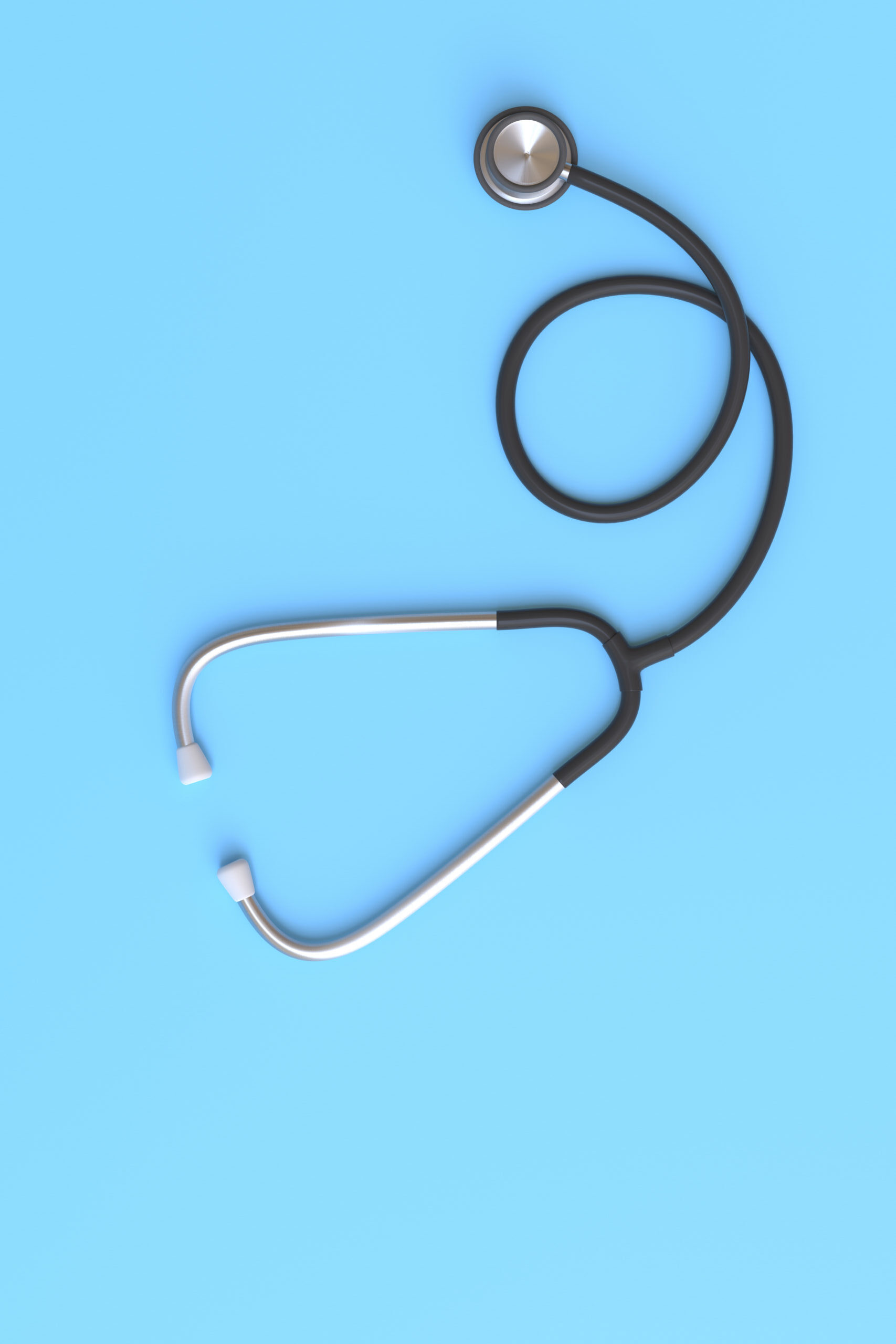 A stethoscope on a light blue background.