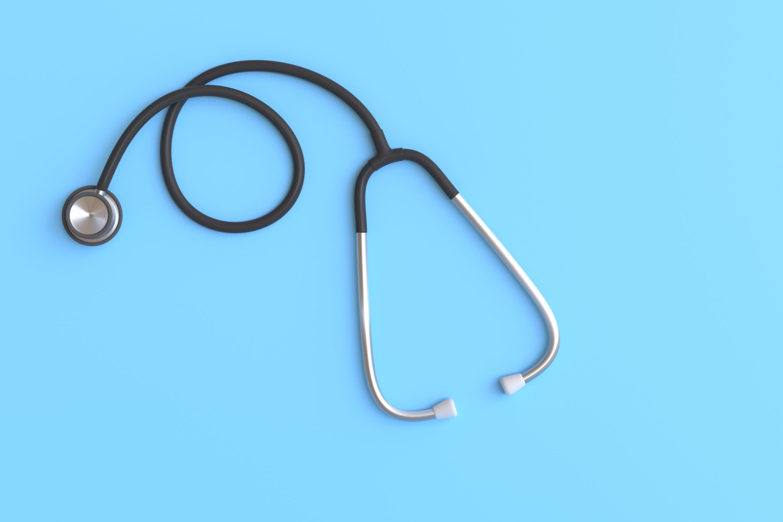 A black stethoscope on a blue background.